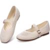 Frank Mully Womens Casual Flat Shoes Square Toe Shoes Knitted Mesh Flat Comfort Work Flat Shoes for Daily Washable(Beige)
