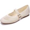 Frank Mully Womens Casual Flat Shoes Square Toe Shoes Knitted Mesh Flat Comfort Work Flat Shoes for Daily Washable(Beige)