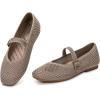 Frank Mully Womens Casual Flat Shoes Square Toe Shoes Knitted Mesh Flat Comfort Work Flat Shoes for Daily Washable(Green Mesh)