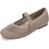 Frank Mully Womens Casual Flat Shoes Square Toe Shoes Knitted Mesh Flat Comfort Work Flat Shoes for Daily Washable(Green Mesh)