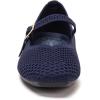 Frank Mully Womens Casual Flat Shoes Square Toe Shoes Knitted Mesh Flat Comfort Work Flat Shoes for Daily Washable(Navy)