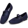 Frank Mully Womens Casual Flat Shoes Square Toe Shoes Knitted Mesh Flat Comfort Work Flat Shoes for Daily Washable(Navy)