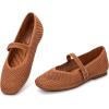 Frank Mully Womens Casual Flat Shoes Square Toe Shoes Knitted Mesh Flat Comfort Work Flat Shoes for Daily Washable(Orange)