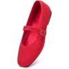 Frank Mully Womens Casual Flat Shoes Square Toe Shoes Knitted Mesh Flat Comfort Work Flat Shoes for Daily Washable(Red Mesh)