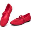 Frank Mully Womens Casual Flat Shoes Square Toe Shoes Knitted Mesh Flat Comfort Work Flat Shoes for Daily Washable(Red Mesh)