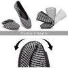 Frank Mully Womens Casual Flat Shoes Square Toe Shoes Knitted Work Flat Comfort Dressy Flat Shoes for Daily Washable(Back White Grid)