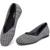 Frank Mully Womens Casual Flat Shoes Square Toe Shoes Knitted Work Flat Comfort Dressy Flat Shoes for Daily Washable(Back White Grid)