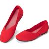 Frank Mully Womens Casual Flat Shoes Square Toe Shoes Knitted Work Flat Comfort Dressy Flat Shoes for Daily Washable(Bright Red)