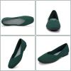 Frank Mully Womens Casual Flat Shoes Square Toe Shoes Knitted Work Flat Comfort Dressy Flat Shoes for Daily Washable(Dark Green)