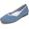 Frank Mully Womens Casual Flat Shoes Square Toe Shoes Knitted Work Flat Comfort Dressy Flat Shoes for Daily Washable(Denim Blue)