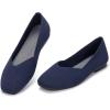 Frank Mully Womens Casual Flat Shoes Square Toe Shoes Knitted Work Flat Comfort Dressy Flat Shoes for Daily Washable(Navy)