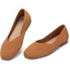 Frank Mully Womens Casual Flat Shoes Square Toe Shoes Knitted Work Flat Comfort Dressy Flat Shoes for Daily Washable(Orange)