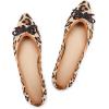 Frank Mully Womens Flat Shoes Classic Pointed Toe Flats Knitted Dress Shoes Soft Flats for Woman Comfortable Dressy(Leopard With Bowknot)