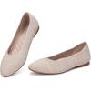Frank Mully Womens Flat Square Toe Shoes Knitted Work Flat Comfort Dressy Flat Shoes for Daily Lightweight Comfort(Beige)