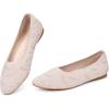 Frank Mully Womens Flat Square Toe Shoes Knitted Work Flat Comfort Dressy Flat Shoes for Daily Lightweight Comfort(Beige/Mesh)