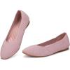 Frank Mully Womens Flat Square Toe Shoes Knitted Work Flat Comfort Dressy Flat Shoes for Daily Lightweight Comfort(Pink)