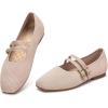 Frank Mully Women’s Flats Square Toe Mary Jane Shoes Ballet Flats with Strap Comfortable Slip On Knit Shoes Dressy Casual(Beige)