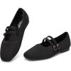 Frank Mully Women’s Flats Square Toe Mary Jane Shoes Ballet Flats with Strap Comfortable Slip On Knit Shoes Dressy Casual(Black)
