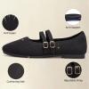 Frank Mully Women’s Flats Square Toe Mary Jane Shoes Ballet Flats with Strap Comfortable Slip On Knit Shoes Dressy Casual(Black)