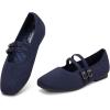 Frank Mully Women’s Flats Square Toe Mary Jane Shoes Ballet Flats with Strap Comfortable Slip On Knit Shoes Dressy Casual(Blue)