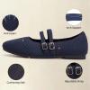 Frank Mully Women’s Flats Square Toe Mary Jane Shoes Ballet Flats with Strap Comfortable Slip On Knit Shoes Dressy Casual(Blue)
