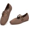 Frank Mully Women’s Flats Square Toe Mary Jane Shoes Ballet Flats with Strap Comfortable Slip On Knit Shoes Dressy Casual(Brown)