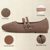 Frank Mully Women’s Flats Square Toe Mary Jane Shoes Ballet Flats with Strap Comfortable Slip On Knit Shoes Dressy Casual(Brown)