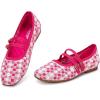 Frank Mully Women’s Flats Square Toe Mary Jane Shoes Ballet Flats with Strap Comfortable Slip On Knit Shoes Dressy Casual(Pink)