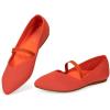 Frank Mully Womens Flats with Straps Pointed Toe Flat Shoes Low Wedge Heel Comfortable Arch Support Flats for Women(Orange Red)