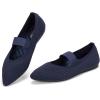 Frank Mully Womens Knit Flats Pointed-Toe Shoes with Elastic Straps Ballerina Flat Shoes for Women Dressy(6089navy)