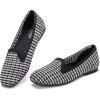 Frank Mully Women’s Loafer Flats Square Toe Comfortable Office Work Shoes, Cute Penny Loafer Slip On Walking Driving Shoes(Black White Grid)