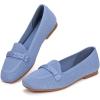 Frank Mully Women’s Loafer Flats Square Toe Comfortable Office Work Shoes, Cute Penny Loafer Slip On Walking Driving Shoes(Blue)