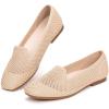 Frank Mully Women’s Loafer Flats Square Toe Comfortable Office Work Shoes, Cute Penny Loafer Slip On Walking Driving Shoes(Ecru Mesh)