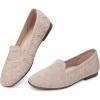 Frank Mully Women’s Loafer Flats Square Toe Comfortable Office Work Shoes, Cute Penny Loafer Slip On Walking Driving Shoes(Ecru Pattern)