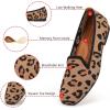 Frank Mully Women’s Loafer Flats Square Toe Comfortable Office Work Shoes, Cute Penny Loafer Slip On Walking Driving Shoes(Leopard Pattern)