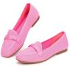 Frank Mully Women’s Loafer Flats Square Toe Comfortable Office Work Shoes, Cute Penny Loafer Slip On Walking Driving Shoes(Pink)