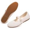 Frank Mully Women’s Mary Jane Flats Comfortable Dressy Ballet Flats Casual Round Toe Slip On Washable Knitted Fabric Office Work Woman Shoes(6088cream)