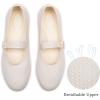 Frank Mully Women’s Mary Jane Flats Comfortable Dressy Ballet Flats Casual Round Toe Slip On Washable Knitted Fabric Office Work Woman Shoes(6088cream)