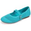 Frank Mully Women’s Mary Jane Flats Comfortable Dressy Ballet Flats Casual Round Toe Slip On Washable Knitted Fabric Office Work Woman Shoes(Aqua Blue/Mesh)