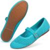 Frank Mully Women’s Mary Jane Flats Comfortable Dressy Ballet Flats Casual Round Toe Slip On Washable Knitted Fabric Office Work Woman Shoes(Aqua Blue/Mesh)