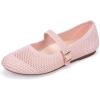 Frank Mully Women’s Mary Jane Flats Comfortable Dressy Ballet Flats Casual Round Toe Slip On Washable Knitted Fabric Office Work Woman Shoes(Baby Pink/Mesh)