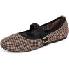 Frank Mully Women’s Mary Jane Flats Comfortable Dressy Ballet Flats Casual Round Toe Slip On Washable Knitted Fabric Office Work Woman Shoes(Black&brown Plaid)