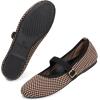 Frank Mully Women’s Mary Jane Flats Comfortable Dressy Ballet Flats Casual Round Toe Slip On Washable Knitted Fabric Office Work Woman Shoes(Black&brown Plaid)