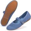 Frank Mully Women’s Mary Jane Flats Comfortable Dressy Ballet Flats Casual Round Toe Slip On Washable Knitted Fabric Office Work Woman Shoes(Blue/Mesh)
