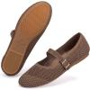 Frank Mully Women’s Mary Jane Flats Comfortable Dressy Ballet Flats Casual Round Toe Slip On Washable Knitted Fabric Office Work Woman Shoes(Coffee/Mesh)