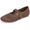Frank Mully Women’s Mary Jane Flats Comfortable Dressy Ballet Flats Casual Round Toe Slip On Washable Knitted Fabric Office Work Woman Shoes(Coffee/Mesh)