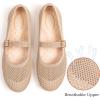 Frank Mully Women’s Mary Jane Flats Comfortable Dressy Ballet Flats Casual Round Toe Slip On Washable Knitted Fabric Office Work Woman Shoes(Ecru/Mesh)