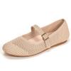 Frank Mully Women’s Mary Jane Flats Comfortable Dressy Ballet Flats Casual Round Toe Slip On Washable Knitted Fabric Office Work Woman Shoes(Ecru/Mesh)