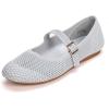 Frank Mully Women’s Mary Jane Flats Comfortable Dressy Ballet Flats Casual Round Toe Slip On Washable Knitted Fabric Office Work Woman Shoes(Lightgrey/Mesh)
