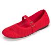 Frank Mully Women’s Mary Jane Flats Comfortable Dressy Ballet Flats Casual Round Toe Slip On Washable Knitted Fabric Office Work Woman Shoes(Red/Mesh)